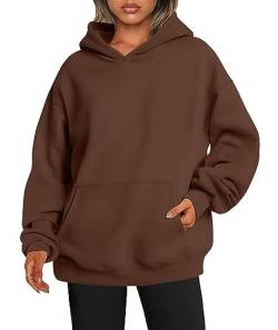 ABINGOO Damen Kapuzenpullover Oversized Hoodie Einfarbiger Lässige Übergroße Kapuze Sweatshirt mit Tasche(Braun,L) von ABINGOO