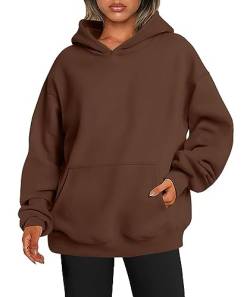 ABINGOO Damen Kapuzenpullover Oversized Hoodie Einfarbiger Lässige Übergroße Kapuze Sweatshirt mit Tasche(Braun,M) von ABINGOO
