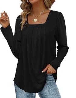 ABINGOO Damen Langarm Elegant Tunika Herbst Einfarbig Falten Lässige Bluse Flowy Locker Longshirt Tops(Schwarz,L) von ABINGOO