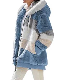 ABINGOO Damen Mantel Kapuzenjacke Winterjacke Mode Warm Hoodie Pullover Jacken Reißverschluss Plüschjacke Fleecejacke Oberteile(Blau,2XL) von ABINGOO