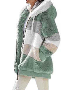 ABINGOO Damen Mantel Kapuzenjacke Winterjacke Mode Warm Hoodie Pullover Jacken Reißverschluss Plüschjacke Fleecejacke Oberteile(Grün,L) von ABINGOO