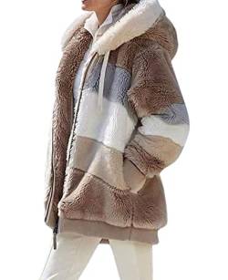 ABINGOO Damen Mantel Kapuzenjacke Winterjacke Mode Warm Hoodie Pullover Jacken Reißverschluss Plüschjacke Fleecejacke Oberteile(Khaki,2XL) von ABINGOO