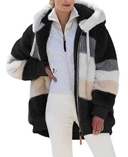 ABINGOO Damen Mantel Kapuzenjacke Winterjacke Mode Warm Hoodie Pullover Jacken Reißverschluss Plüschjacke Fleecejacke Oberteile(Schwarz,XL) von ABINGOO
