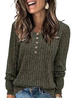 ABINGOO Damen Pullover Lässige Sweater Leichtes Henley Shirt Rundhals Herbst Strickpullover Einfarbig Langarm Locker Basic Tunika Tops(Grün,L) von ABINGOO