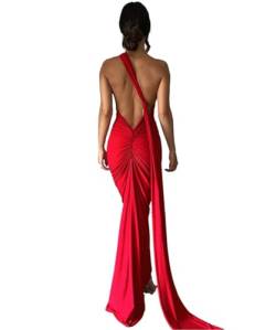 ABINGOO Damen Sexy Rückenfreies Sommerkleid Solid Bodycon Ärmellos Offener Rücken Maxikleid Ausgehen Figurbetont Party Cocktail Langes Kleid(Rot,S) von ABINGOO