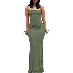 ABINGOO Damen Spaghettiträger Figurbetontes Ärmellos Lange Einfarbig Slip Kleid Skims Maxikleid Fischschwanzkleider Cocktail Partykleid(Grün,S) von ABINGOO