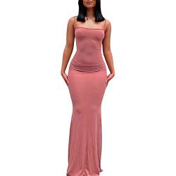 ABINGOO Damen Spaghettiträger Figurbetontes Ärmellos Lange Einfarbig Slip Kleid Skims Maxikleid Fischschwanzkleider Cocktail Partykleid(Rosa,S) von ABINGOO