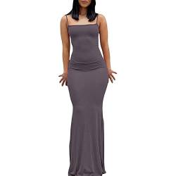 ABINGOO Damen Spaghettiträger Figurbetontes Ärmellos Lange Einfarbig Slip Kleid Skims Maxikleid Fischschwanzkleider Cocktail Partykleid(Violett,L) von ABINGOO