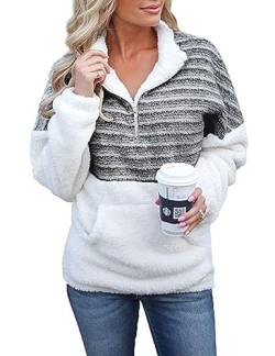 ABINGOO Damen Teddy Fleece Pullover Plüsch Stehkragen Winter Warm Hoodie Flauschig Sweatshirt Fuzzy Oberteile mit 1/4 Ausschnitt Reißverschluss(Schwarz,L) von ABINGOO