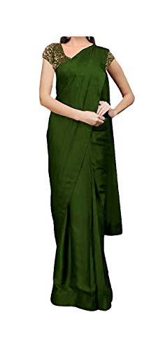 ABN Fashion Damen-Bluse, indisch, ethnisch, Satin, Seide, Sari, Hochzeitsgeschenk, Sari mit nicht genähter Bluse, dunkelgrün, Einheitsgröße von ABN Fashion