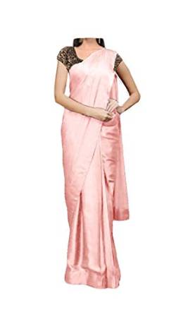 ABN Fashion Damen-Bluse, indisch, ethnisch, traditionell, Satin, Saree, Hochzeitsgeschenk, Sari, mit ungenähter Bluse, babyrosa, Einheitsgröße von ABN Fashion