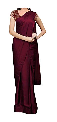 ABN Fashion Traditionelles Satin-Wickelkleid für Damen, Diwali-Geschenk, Sari mit ungenähter Bluse - Rot - Einheitsgröße von ABN Fashion