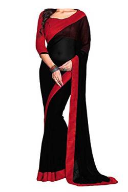 ABN FashionIndische ethnische Hochzeit Faux Georgette Frauen Partywear Sari mit ungenähter Bluse - Schwarz - Einheitsgröße von ABN Fashion