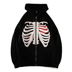 ABOHO Skelett-Grafik Kühles Schwarz Mantel Jacke Übergröße Lange Ärmel Großer Hoodie Mit Reißverschluss Sweatshirt Strassenmode Für Männer Frauen von ABOHO