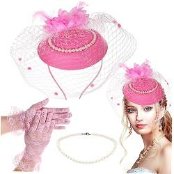 ABOOFAN 1 Satz 3-teiliges Netz-stirnband-set Im Britischen Retro-stil (rosa) Teeparty-haarschmuck 1920 Accessoires Damen Kinderhandschuhe Kostüm Charmant Fräulein Kopfbedeckung Anti-perle von ABOOFAN