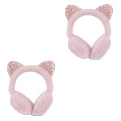 ABOOFAN Ohrenschützer 2 Stück Ohrenschützer Für Winter Damen Katzenohren Ohrenschützer Plüsch-Ohrenschützer Flauschige Kinder-Kopfhörer Damen-Geschenk Rosa Headset-Kopfhörer-Stirnband von ABOOFAN