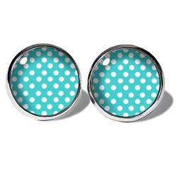 Punkte Weiss-Türkis Ohrstecker ABOUKI Damen Mädchen Kind Kinder Edelstahl Ohrschmuck Motiv Polka Dots Rockabilly gepunktet handgefertigte Ohrringe silber-farben von ABOUKI