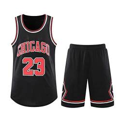 2 Stücke Kinder/Erwachsener Basketball Trikot Shirt and Shorts,Kinder/Erwachsener Basketball ärmellose Anzug,Schnell trocknend Basketball Jersey Basketball Shorts Kinder/Erwachsener Schwarz M von ABRTJCL