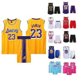 2-Teiliges Kinder/Erwachsene Basketball Jersey,Kinder/Erwachsener Basketball Jersey & Basketball Shorts,Kinder/Erwachsener ärmelloses Atmungsaktives Basketball T-Shirt Weste und Shorts Gelb 2XS von ABRTJCL