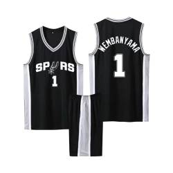 Basketball Trikot Shirt und Shorts, Kinder/Erwachsene Basketball Jersey, Kinder/Erwachsene Basketball ärmellose Anzug, 2-Teiliges Kinder/Erwachsene T-Shirt Weste + Shorts schwarz XS von ABRTJCL