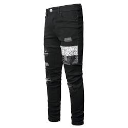 ABSECAI Herren Zerrissene Jeans Slim Fit Skinny Stretch Jeans Hose, Black1 Patch, 46 von ABSECAI