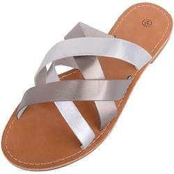 ABSOLUTE FOOTWEAR Damen-Sandalen, breite Passform, zum Reinschlüpfen, für Sommer, Urlaub, flache Schuhe, Silber - silber - Größe: 40 EU von ABSOLUTE FOOTWEAR