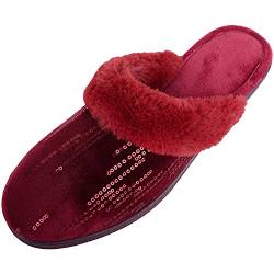 ABSOLUTE FOOTWEAR Damen Slipper, offener Rücken, Pailletten, Kunstfell, Memory-Schaum, Pantoffeln, burgunderfarben, 38 EU von ABSOLUTE FOOTWEAR