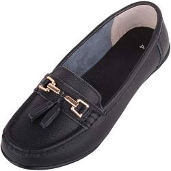 ABSOLUTE FOOTWEAR Damen-Slipper aus Leder, weite Passform, mit Quasten-Detail, Schwarz , 39 EU von ABSOLUTE FOOTWEAR