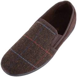 ABSOLUTE FOOTWEAR Herren Slipper, traditionelles Schottenkaro, Tweed-Stil, Doppelzwickel, braun, 40 2/3 EU von ABSOLUTE FOOTWEAR