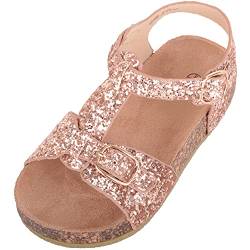 ABSOLUTE FOOTWEAR Kinder Mädchen Sommer Urlaub Glitzer glitzernde Sandalen Schuhe mit Schnallenverschluss, Gold - rose gold - Größe: 22 EU von ABSOLUTE FOOTWEAR