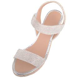 Absolute Footwear Damen-Sandalen, elastisch, mit Strasssteinen, für den Sommer, Urlaub, mit Keilabsatz, silber, 36 EU von ABSOLUTE FOOTWEAR