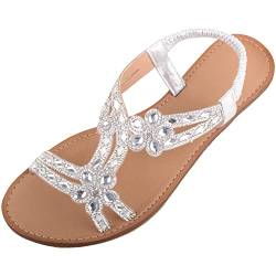 Absolute Footwear Damen-Sandalen, glitzernd, mit Strasssteinen, für den Sommer, Urlaub, Strand, mit elastischem Riemen, silber, 39 EU von ABSOLUTE FOOTWEAR