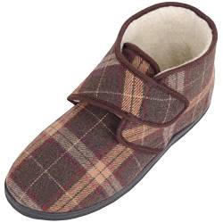 Absolute Footwear Herren Slipper, kariert, super warm, mit Ripper Verschluss, braun, 42 1/3 EU von ABSOLUTE FOOTWEAR