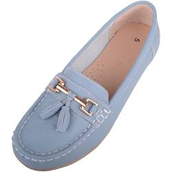 Damen Schlupfschuhe Leder Loafer/Deck/Bootsschuhe/Sandalen, Blau - Babyblau - Größe: 41 EU von ABSOLUTE FOOTWEAR