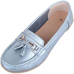 Damen Schlupfschuhe Leder Loafer/Deck/Bootsschuhe/Sandalen, Blau - blaumetallic - Größe: 38 EU von ABSOLUTE FOOTWEAR