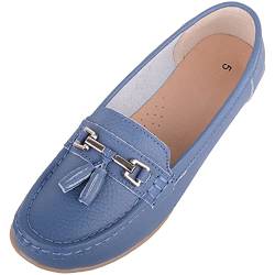 Damen Schlupfschuhe Leder Loafer/Deck/Bootsschuhe/Sandalen, Blau - denim - Größe: 40 EU von ABSOLUTE FOOTWEAR
