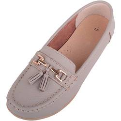 Damen Schlupfschuhe Leder Loafer/Deck/Bootsschuhe/Sandalen, Grau - Mushroom - Größe: 37 EU von ABSOLUTE FOOTWEAR