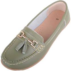 Damen Schlupfschuhe Leder Loafer/Deck/Bootsschuhe/Sandalen, Grün - Mistelzweig - Größe: 41 EU von ABSOLUTE FOOTWEAR