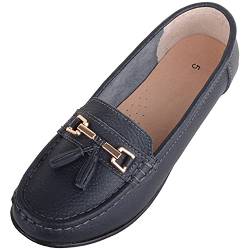 Damen Schlupfschuhe Leder Loafer/Deck/Bootsschuhe/Sandalen, Navy, 37 EU von ABSOLUTE FOOTWEAR
