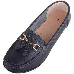 Damen Schlupfschuhe Leder Loafer/Deck/Bootsschuhe/Sandalen, Navy, 40 EU von ABSOLUTE FOOTWEAR