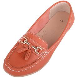 Damen Schlupfschuhe Leder Loafer/Deck/Bootsschuhe/Sandalen, Orange, 37 EU von ABSOLUTE FOOTWEAR