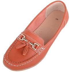 Damen Schlupfschuhe Leder Loafer/Deck/Bootsschuhe/Sandalen, Orange, 41 EU von ABSOLUTE FOOTWEAR