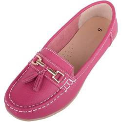 Damen Schlupfschuhe Leder Loafer/Deck/Bootsschuhe/Sandalen, Pink - Fuchsia - Größe: 36 EU von ABSOLUTE FOOTWEAR
