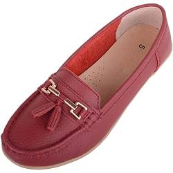 Damen Schlupfschuhe Leder Loafer/Deck/Bootsschuhe/Sandalen, Rot - Cherry - Größe: 36 EU von ABSOLUTE FOOTWEAR