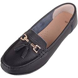 Damen Schlupfschuhe Leder Loafer/Deck/Bootsschuhe/Sandalen, Schwarz - Schwarz - Größe: 39 EU von ABSOLUTE FOOTWEAR