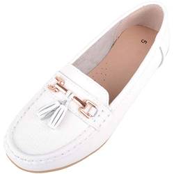 Damen Schlupfschuhe Leder Loafer/Deck/Bootsschuhe/Sandalen, Weiß - weiß - Größe: 37 EU von ABSOLUTE FOOTWEAR
