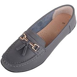 Damen Schlupfschuhe Leder Loafer/Deck/Bootsschuhe/Sandalen, grau, 41 EU von ABSOLUTE FOOTWEAR