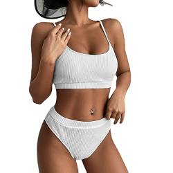 ABYOVRT Damen Bikini Bademode Hohe Taille Sommer Strand Swimsuit Bikini-Set Push Up Vintage Strandmode Zweiteiliger Swimwear 2023,Weiß,S von ABYOVRT