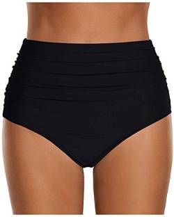 ABYOVRT Damen Bikinihosen Badebekleidungs Ruched Bikini Shorts Elastischer Bademode Hohen Taille Übergröße Brasilianisch Strandbikinis,Schwarz,XXXL von ABYOVRT