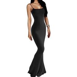 ABYOVRT Damen Bodycon Kleid Ärmellos Elegant Kleider Partykleid Freizeitkleid Einfarbig Spaghettiträger Maxikleid Trägerkleid Fischschwanzkleid,Ärmellos-Schwarz,M von ABYOVRT